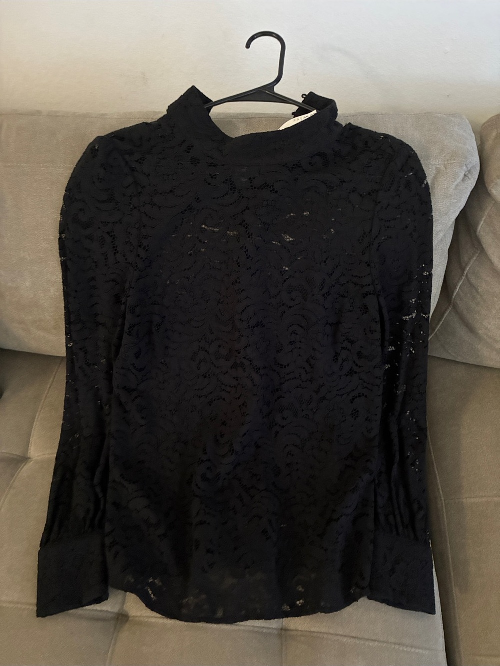 H&M Black Lace High-Neck Long-Sleeve Blouse